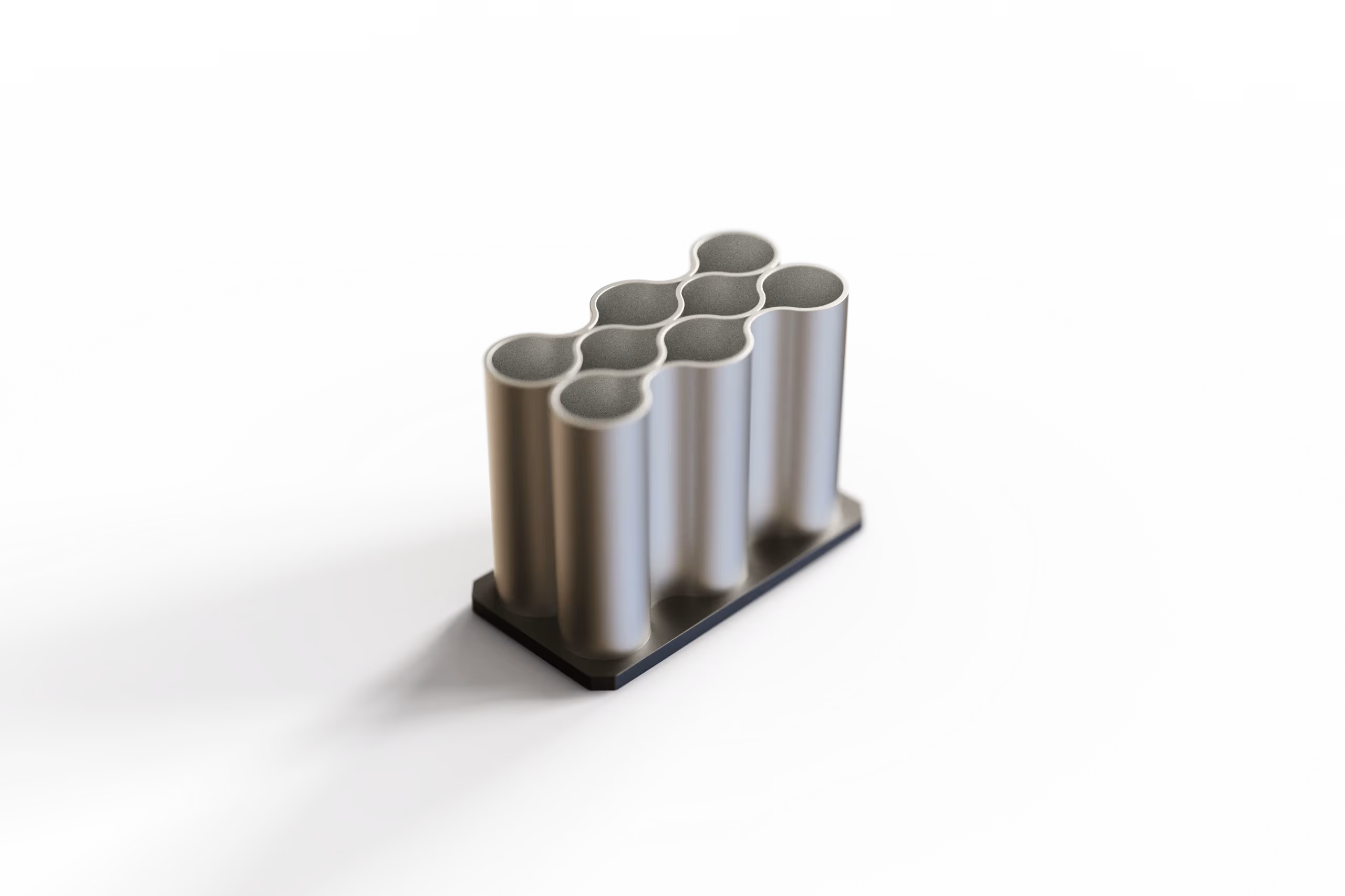 Pen Hive - the developed form, seven cells in one continuous extruded channel on a CNC base